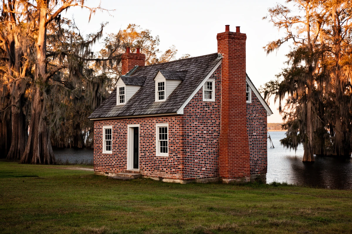 The Newbold-White House, a Flemish-bond brick colonial house on the Perquimans River